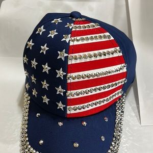 Red, white and blue rhinestone baseball caps
